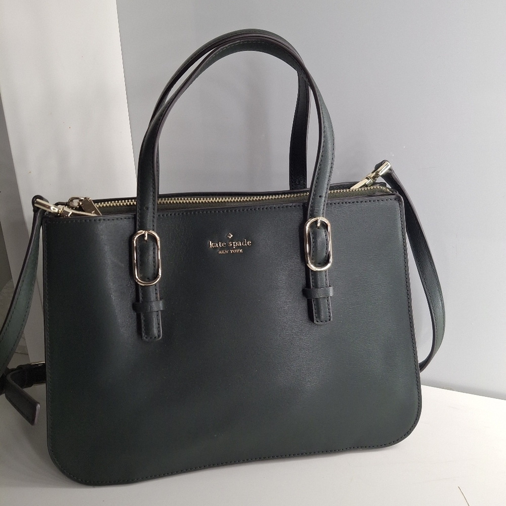 NWOT kate spade Deep Dark Green Leather Satchel with Gold Hardware - Picture 1 of 7